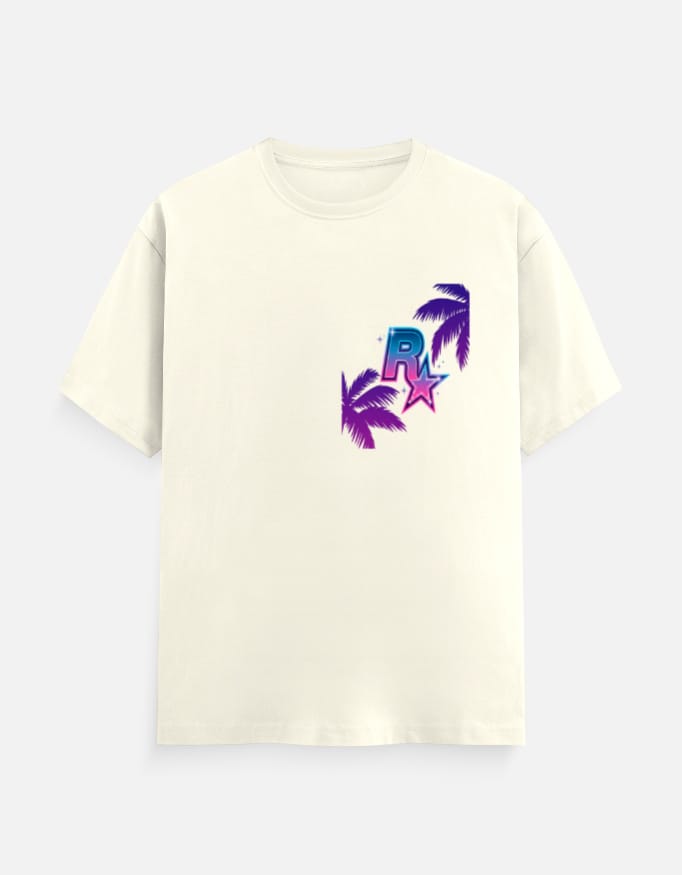Off White Tropical Neon Graphic Printed Round Neck T-Shirt 1